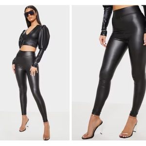 NWT PrettyLittleThing Black Wet Look High Waisted Legging SZ 8